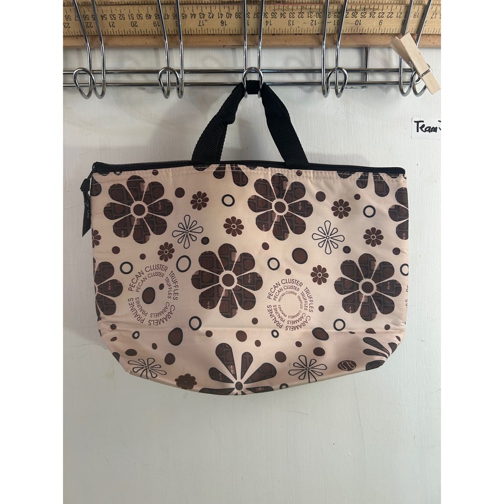 Thirty-One Thermal Lunch Tote Bag Small Tan Brown Chocolate Floral Womens